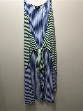 MSK Blue,Green & White Vertical Stripe Sleeveless Tie Front romper size L